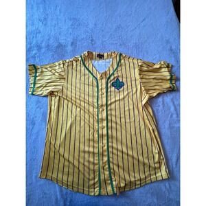 Mardi Gras Baseball Jersey Mens 2XL Yellow Pinstripe Jester Fleur De Lis 2025